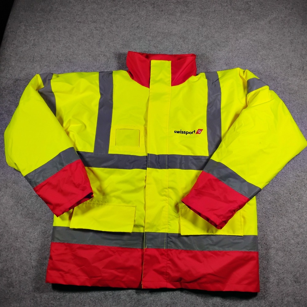 Swissport Corporate Clothing Men's Hi Vis Yellow Red Waterproof Parka Jacket L